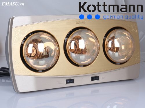 Đèn sưởi nhà tắm Kottmann K3BH với ba bóng hồng ngoại, hai công tắc tắt/bật thuận tiện
