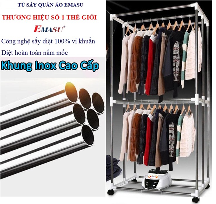 Khung tủ sấy quần áo Emasu ET304G gấp gập nhỏ gọn