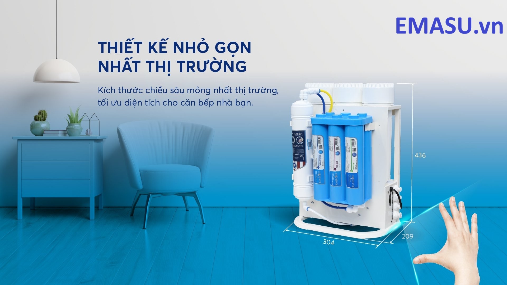 Kích thước máy lọc nước Karofi KAQ-U05