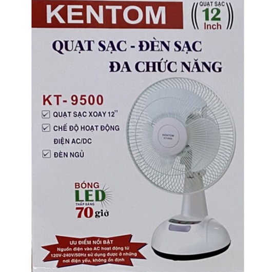 Quạt sạc tích điện Kentom KT-9500 tích hợp 2 chức năng trong 1 sản phẩm tiện dụng