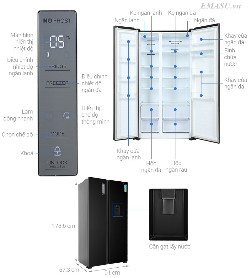 Thông số kỹ thuật Tủ lạnh Side by side Casper 550 lít RS-570VBW