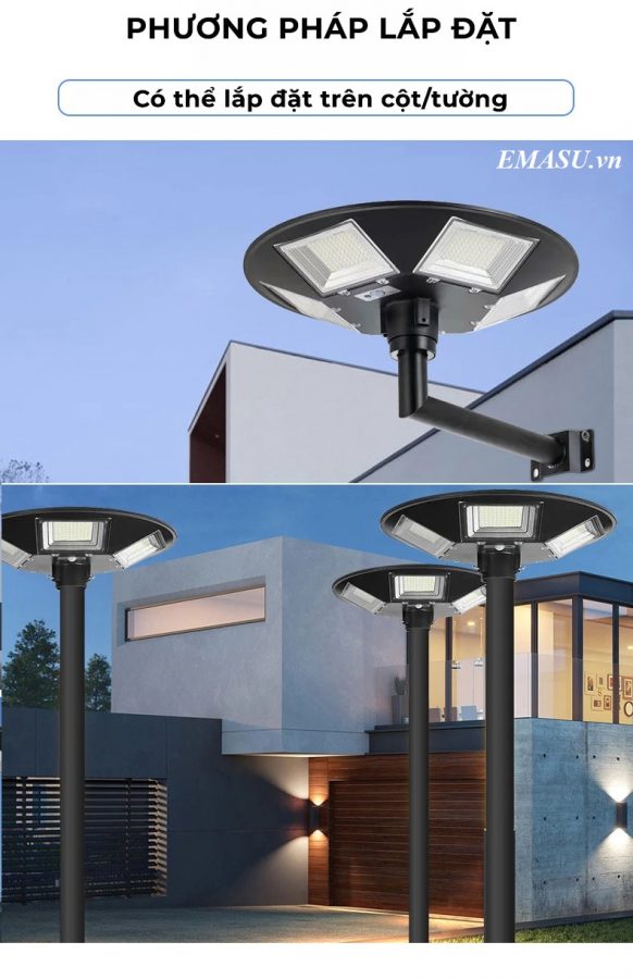 Đèn năng lượng mặt trời Kitawa UFO 200W-UF1200 có chế độ điều khiển: Cảm biến ánh sáng, cảm biến chuyển động
