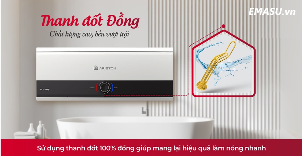 Bình nóng lạnh 30 lít Ariston Slim3 30 RS đạt tiêu chuẩn châu Âu, ELCB chống giật, tự động ngắt điện khi có sự cố, đảm bảo an toàn tuyệt đối khi sử dụng.