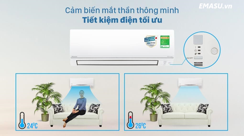 Máy điều hòa 1 chiều Daikin inverter 12000 BTU cảm biếm mắt thần thông minh