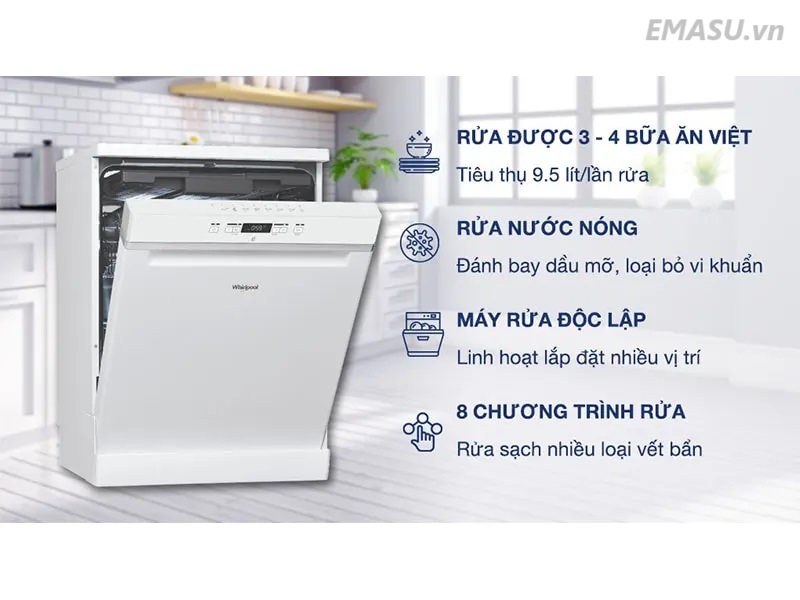 Máy rửa bát chén Whirlpool WFC3C26P thông minh với khả năng tự cảm nhận mức độ bẩn của chén bát