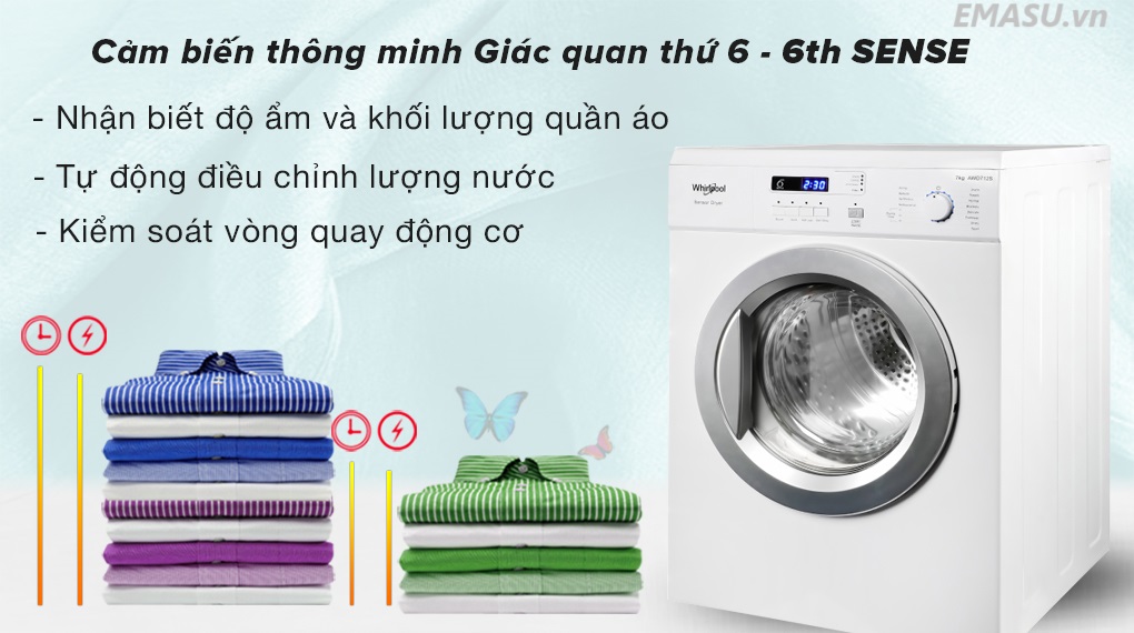 Máy sấy thông hơi Whirlpool 7 kg AWD712S2 sấy khô quần áo lên đến 7 kg