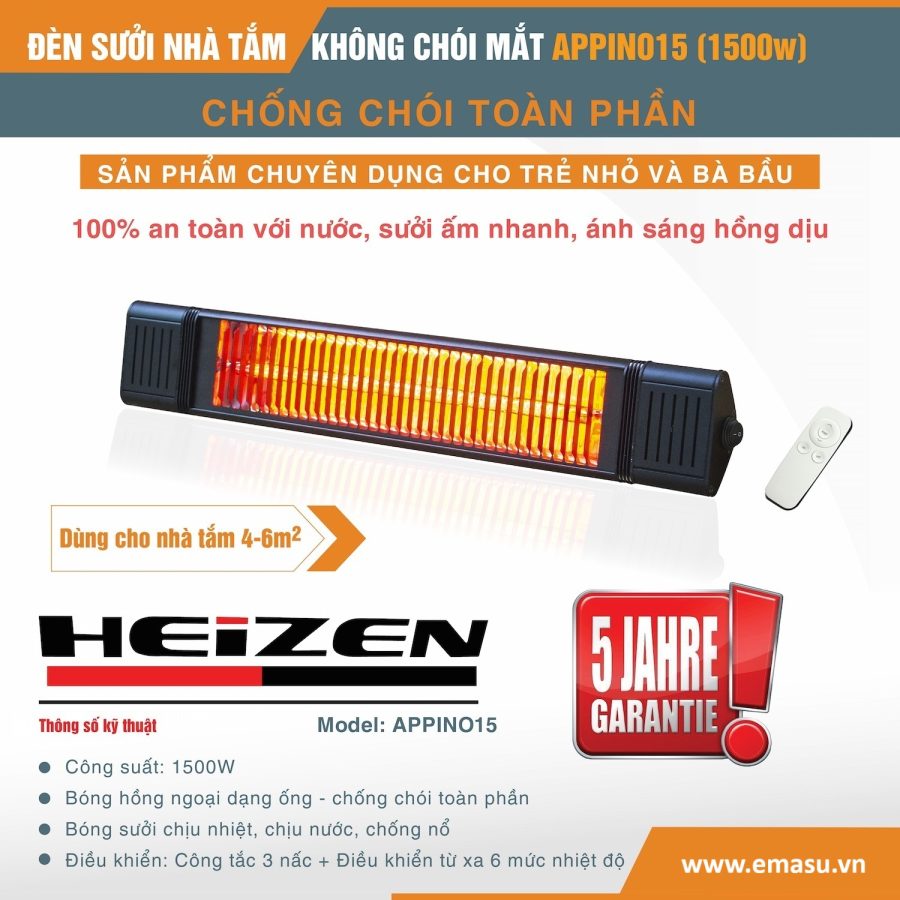 Hình ảnh đèn sưởi nhà tắm Heizen APPINO15