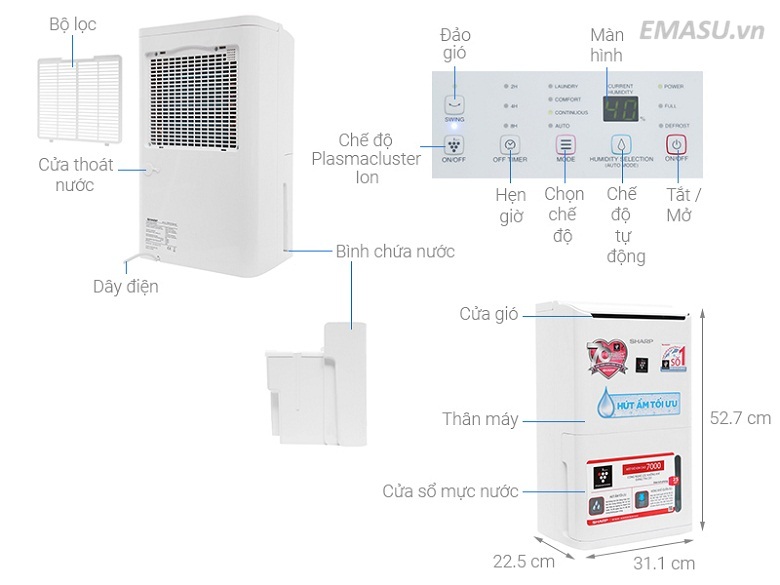 Máy hút ẩm Sharp DW-D12A-W